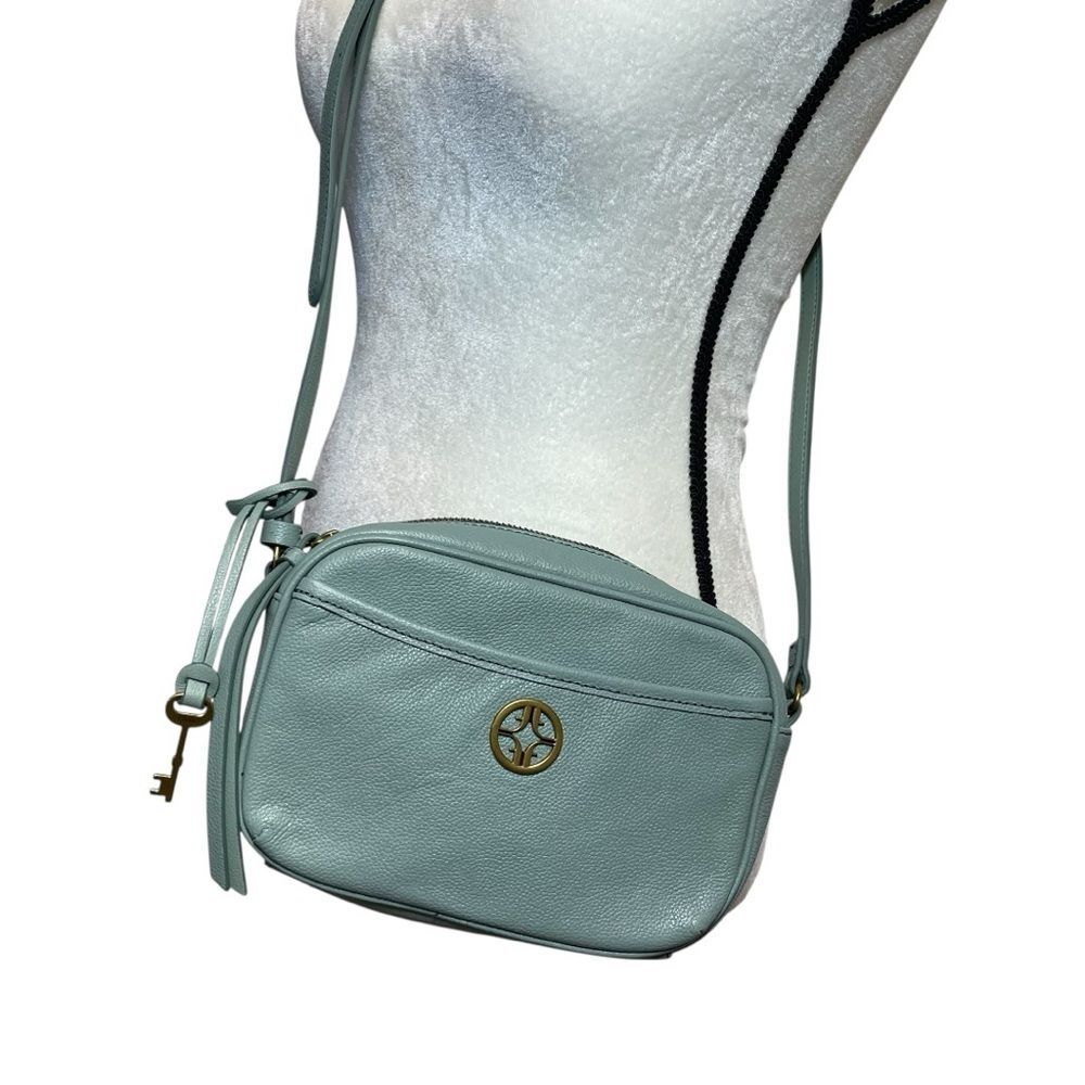 Fossil Brennon Sage Camera Crossbody Leather Bag with Key Charm